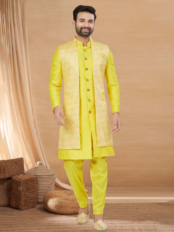 Yellow Art Silk Indo Western Readymade Indo Western Sherwani